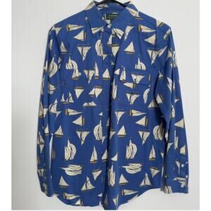VTG Lauren Ralph Lauren Sailboat Cotton Blue Western Nautical Shirt M